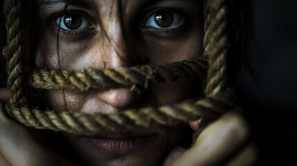 Human trafficking awareness poster global emotional impact dark setting close-up view