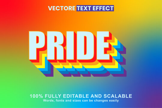 Pride Rainbow Color 3D Editable Text Effect: A rainbow-colored pride typography template for LGBTQ+ Pride Month.