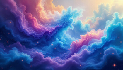 Pastel colorful dreamy clouds and stars computer wallpaper