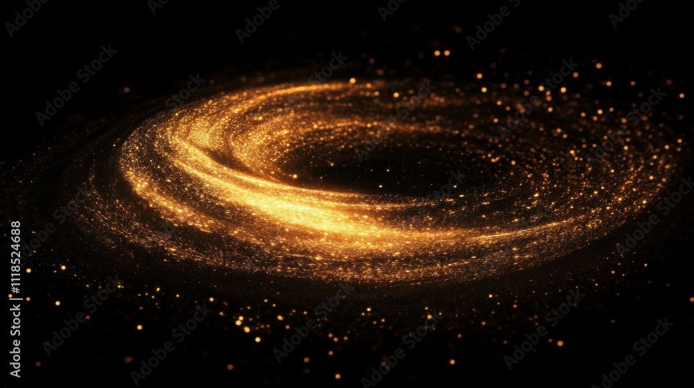 Poster a mesmerizing display of glitter particles swirling in a vortex formation against a dark background.