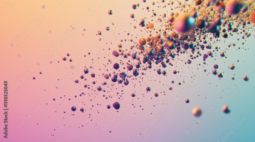 Poster multicolored particles float gracefully in a smooth gradient backdrop, showcasing vibrant hues that 