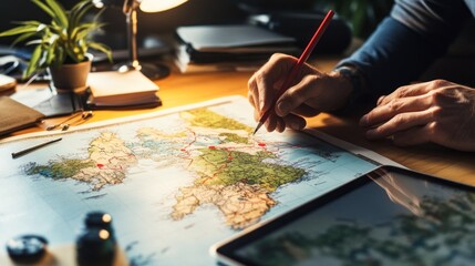 Workspace with paper map and digital display 3