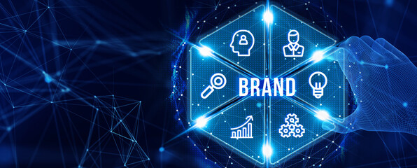 Brand development marketing strategy concept. Business, technology, internet and networking concept. 3d illustration