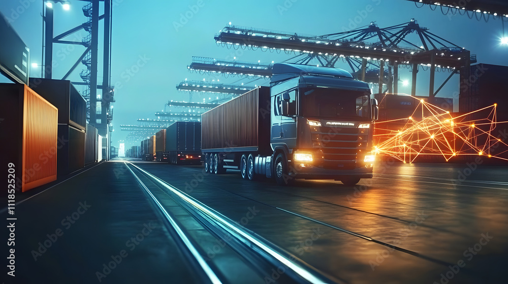 Poster enhancing global trade efficiency through blockchain technology in cross-border logistics
