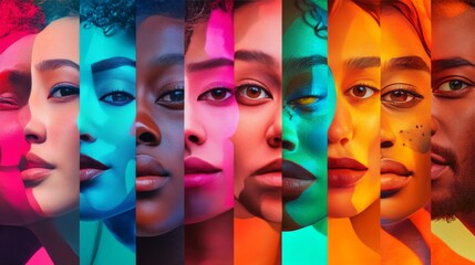 Obraz premium Colorful Portraits of Diverse Faces Merged Together in an Artistic Celebration of Beauty and Identity