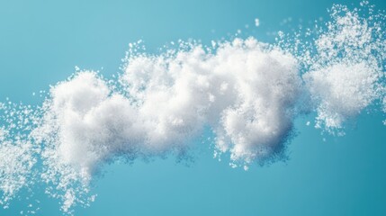 Soft, airy particles drift gracefully in a tranquil blue space, forming a mesmerizing cloudlike structure that evokes a sense of calm and wonder
