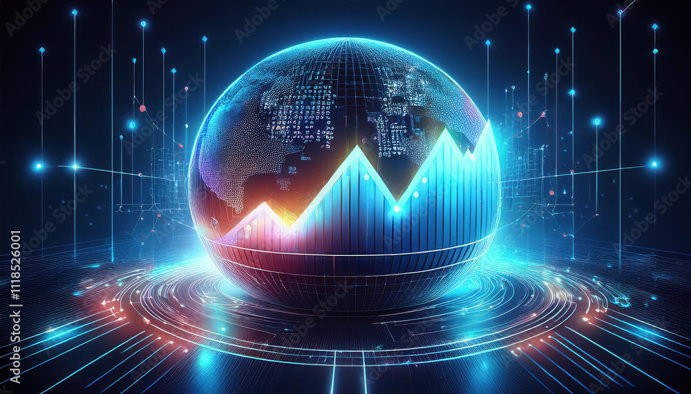Aufkleber digital globe with growth graph symbolizes global progress and innovation. vibrant colors and futuri