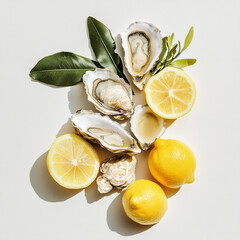 lemon and oysters isolated on white