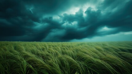 Tornado touches down in expansive field marked by dark storm clouds and swirling winds