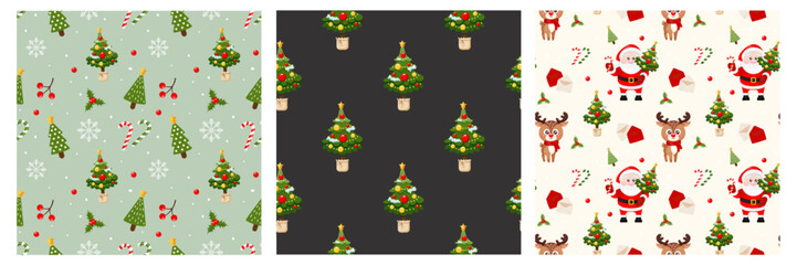 Chtistmas seamless pattern set with Santa Claus,