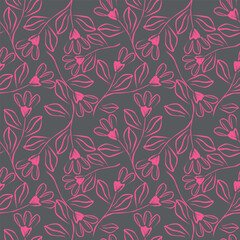 Fototapeta premium Cute floral pattern in the small chamomile flowers. Seamless vector texture. Naive template for fashion prints. Printing with small daisy flowers. Black background. Stock print.