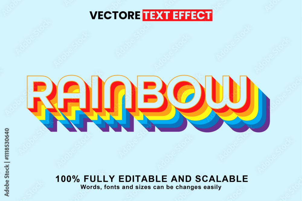 Fototapete rainbow 3d editable text effect rainbow color typography text style editable text effect template