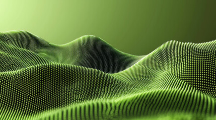 smooth light green landscape with subtle glowing textures creates serene and calming atmosphere. undulating hills are covered in tiny dots, enhancing visual depth