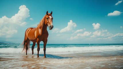 Horse running on the beach at sunset, stunning hd 8k wallpaper of wild beauty and nature