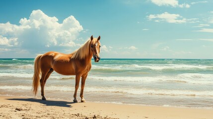 Horse running on the beach at sunset, stunning hd 8k wallpaper of wild beauty and nature