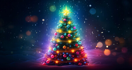 Christmas Tree With Baubles And Blurred Shiny Lights