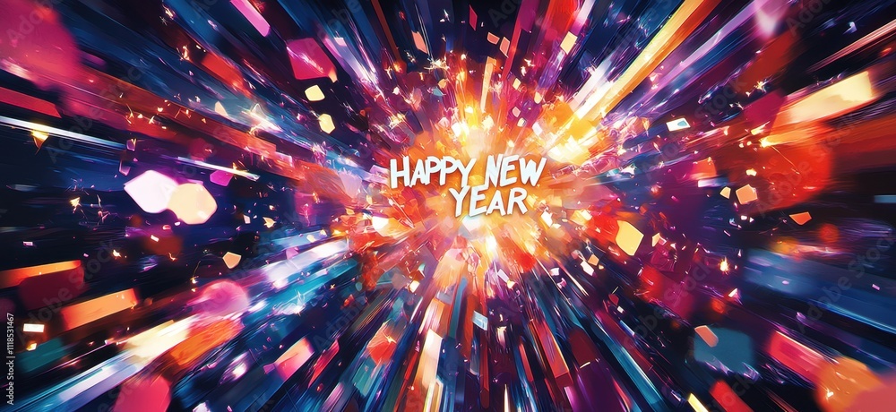 Poster a vibrant and colorful background with fireworks bursting in the sky, creating an atmosphere of cele