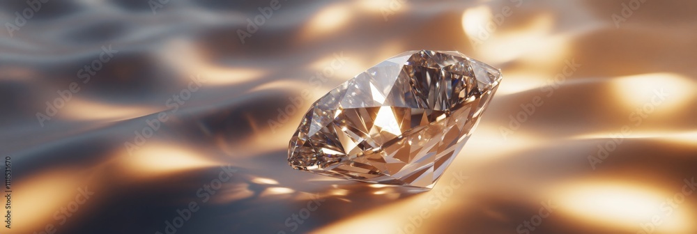 Poster glistening diamond on soft background with reflective light patterns