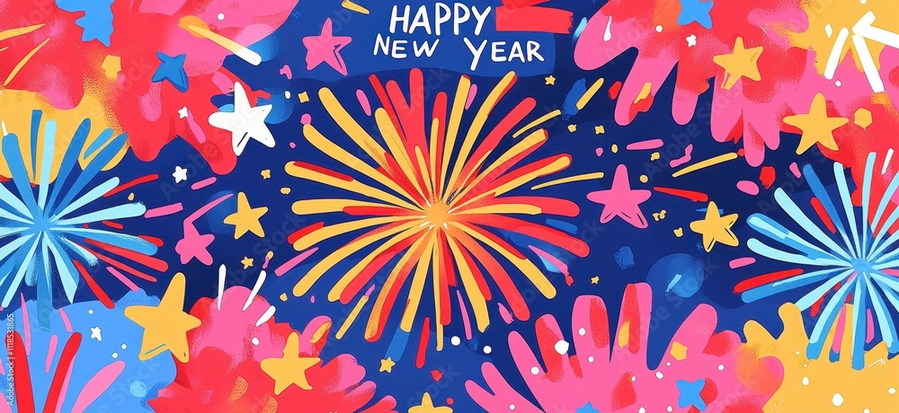 Poster a vibrant and colorful background with fireworks bursting in the sky, creating an atmosphere of cele