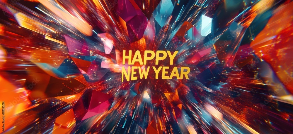Poster a vibrant and colorful background with fireworks bursting in the sky, forming the text 