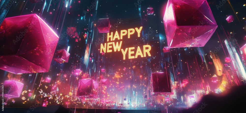 Poster a vibrant and colorful background with fireworks illuminating the night sky, creating an atmosphere 