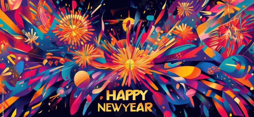 Poster a vibrant and colorful background with fireworks illuminating the night sky, creating an atmosphere 
