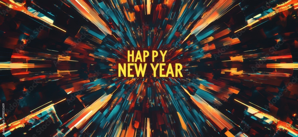 Poster a vibrant and colorful background with fireworks bursting in the sky, forming the numbers 