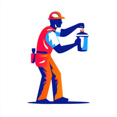 Professional handyman holding spray can, wearing hard hat and work attire. minimalist design emphasizes craftsmanship and dedication to quality work
