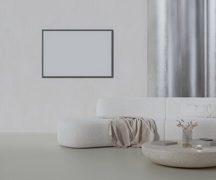 Frame mock-up in modern lounge zone interior, 3d render
