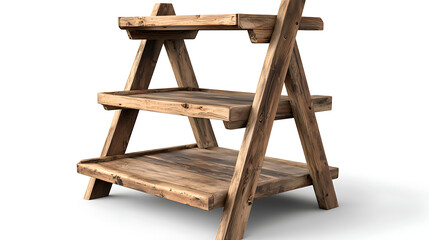 A wooden shelf with three levels