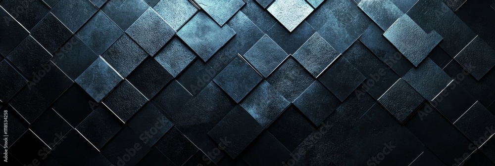 Poster abstract metallic texture with overlapping geometric squares in blue tones