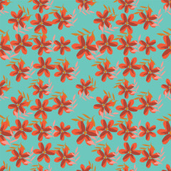 Seamless floral pattern, liberty ditsy print of mini pretty bouquets. Cute botanical design: small hand drawn flowers, tiny leaves in an abstract composition on a light background