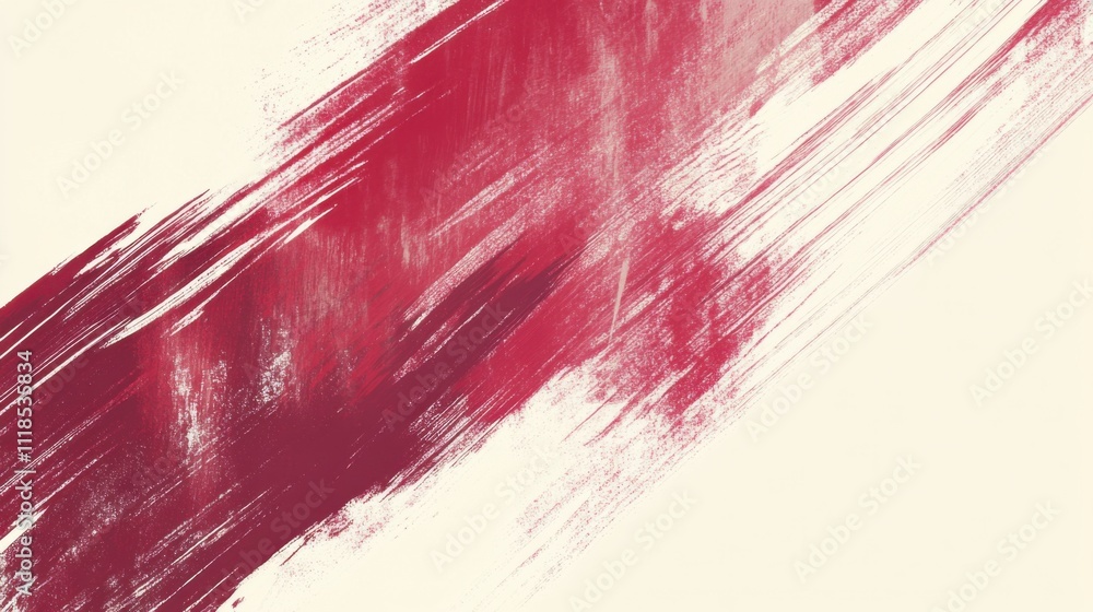 Poster bold crimson brush lines sweep across a light neutral canvas, creating a striking contrast. the soft