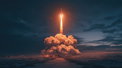 Mushroom cloud rising from nuclear explosion in a dark sky