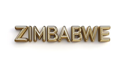 3d golden text Zimbabwe isolated on white background.