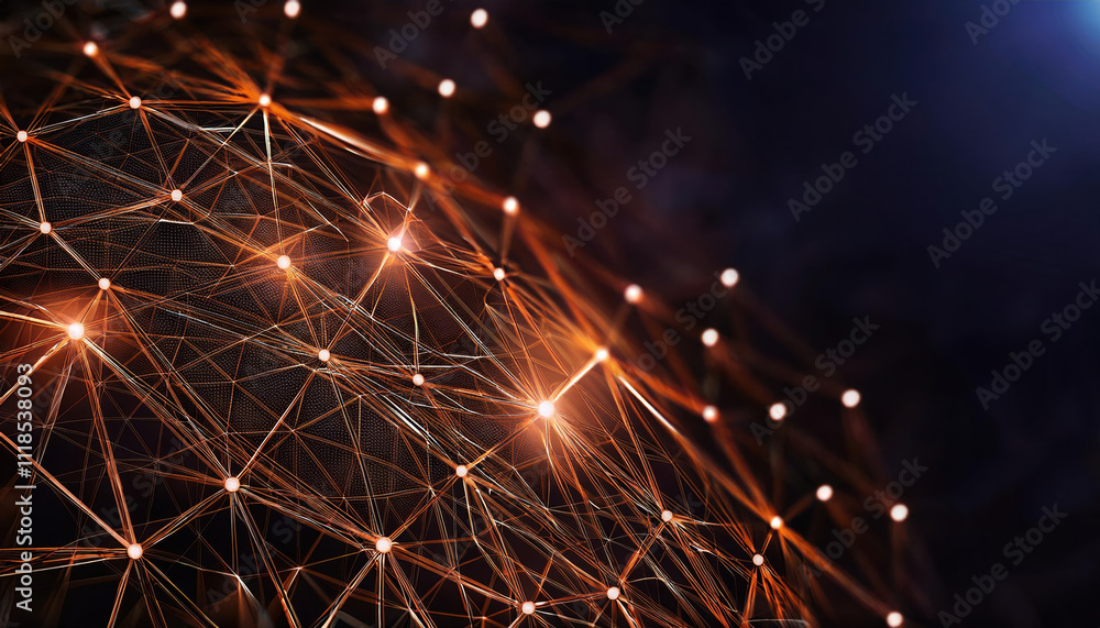 Aufkleber firefly abstract network of glowing copper lines and dots forming digital mesh structure on dark bac