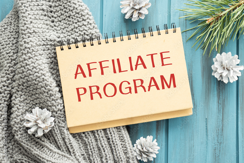 Poster notebook with toolls and notes about affiliate program
