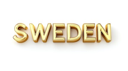 3d golden text Sweden isolated on white background.