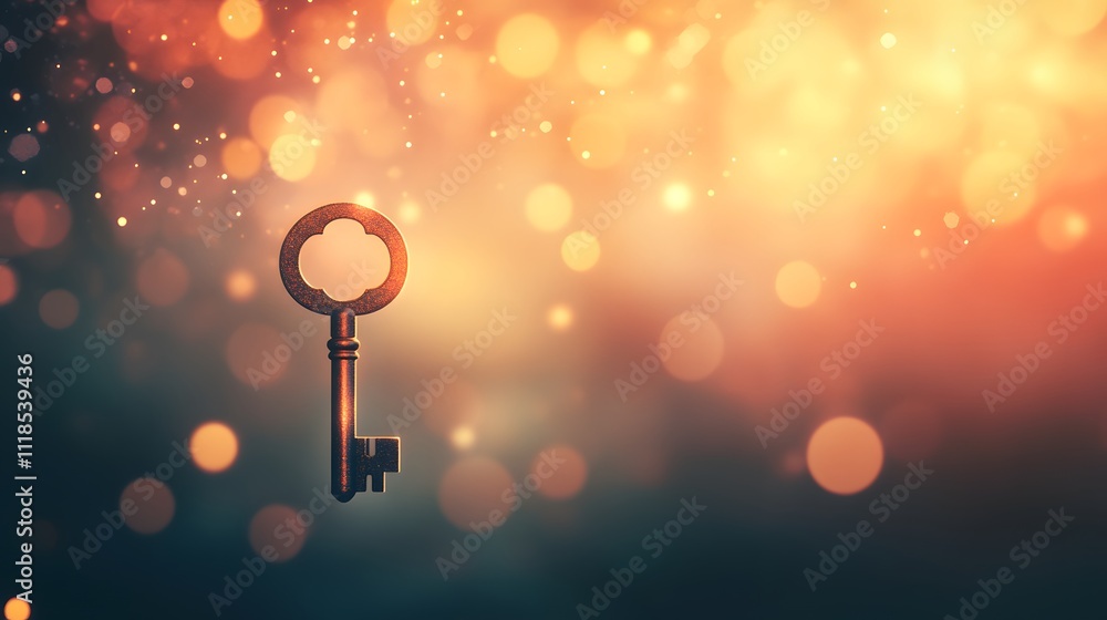 Aufkleber antique key surrounded by sparkling bokeh lights creating a dreamy atmosphere, symbolizing unlocking