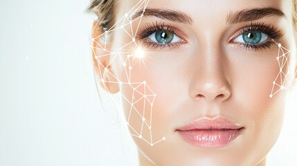 Close-up of a woman's face showcasing a digital beauty enhancement concept