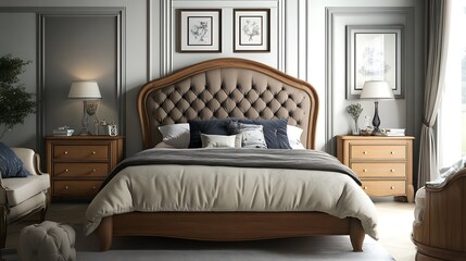 Fototapeta premium Luxurious Tufted Bed Bedroom Design