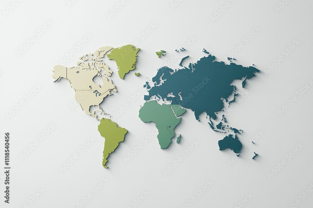 Poster simplified world map with data pointers representing geographic locations, ideal for educational and