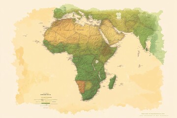 Obraz premium Detailed topographical map of Africa showcasing diverse landscapes from deserts to rainforests