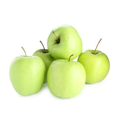 Many fresh green apples isolated on white