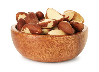 Tasty Brazil nuts in bowl isolated on white