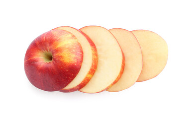 Slices of fresh ripe apple isolated on white, top view