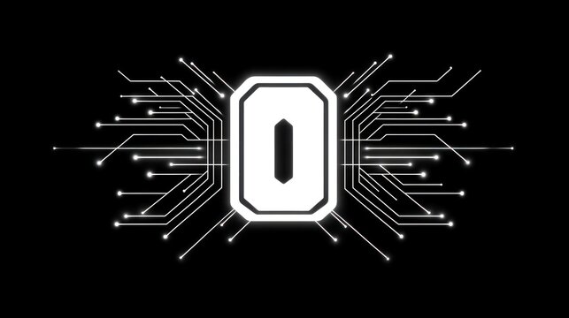A stylized digital design featuring the number zero with circuit patterns.