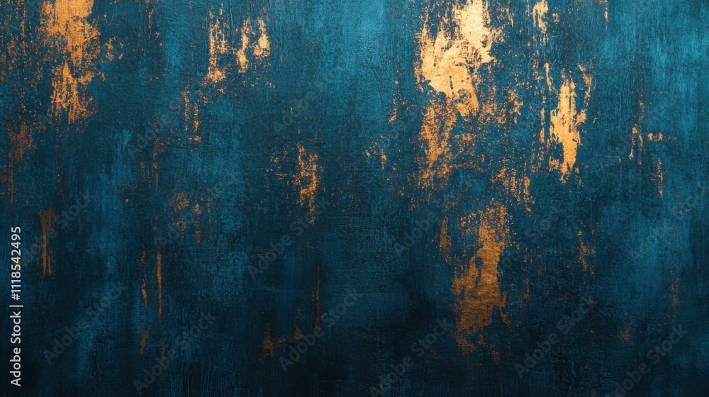 Aufkleber a striking combination of metallic bronze streaks overlays a deep blue background, adding dimension 