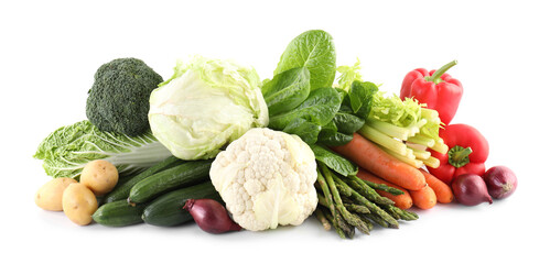 Many different ripe vegetables isolated on white