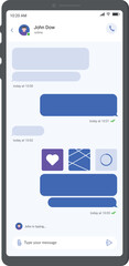 Modern smartphone displaying an ongoing chat conversation with message bubbles, timestamps, and user status indicators, highlighting real time communication